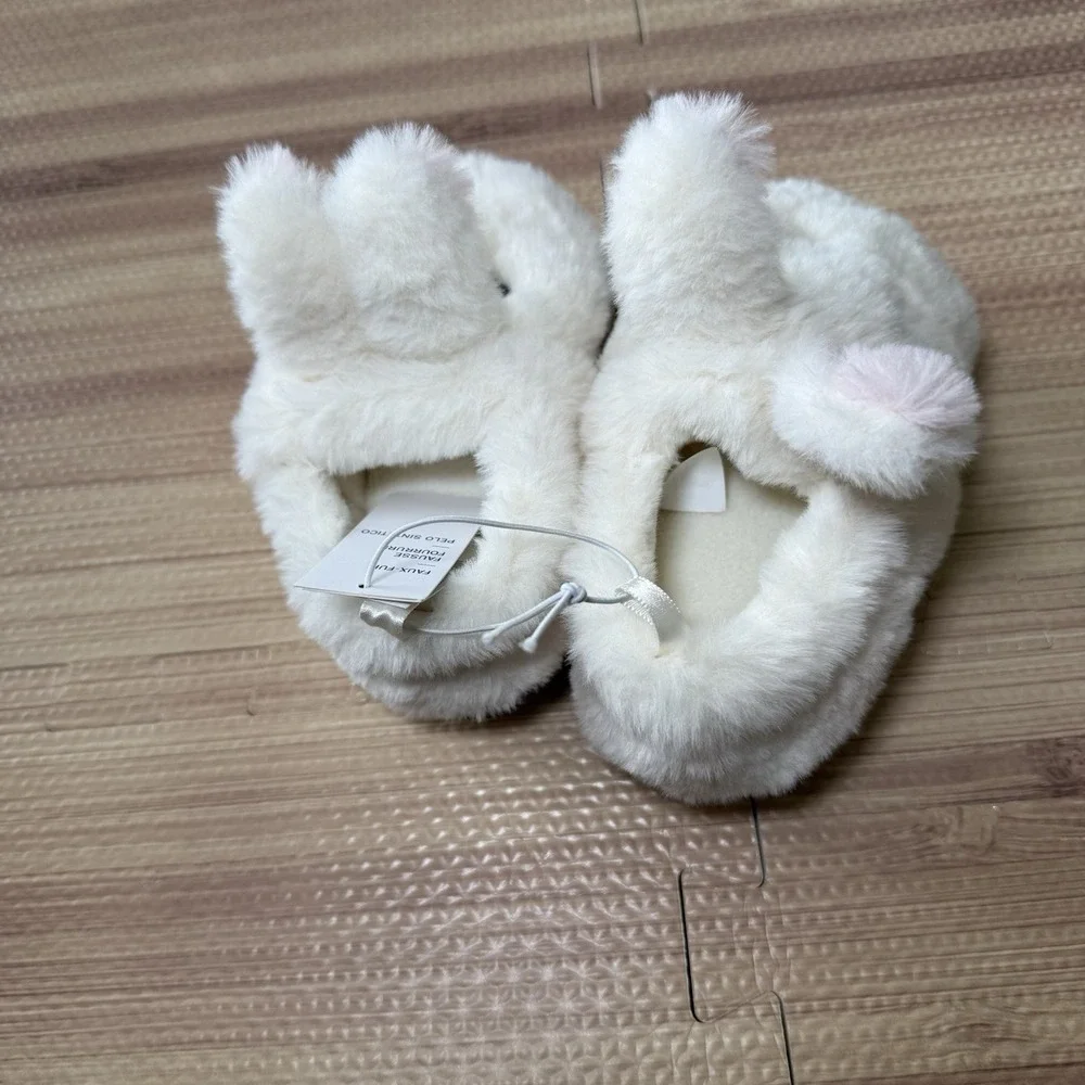 Girl Faux-Fur Critter Slippers for Toddler-Bunny Size XS(5/6)